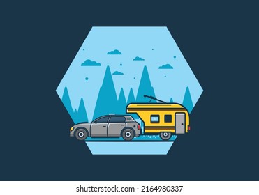 Car with additional towing box illustration design