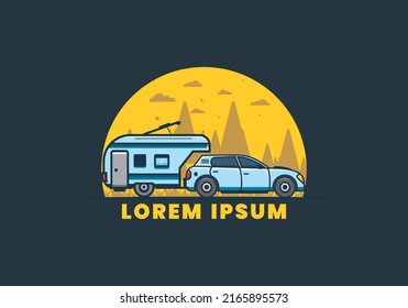 Car with additional towing box illustration design