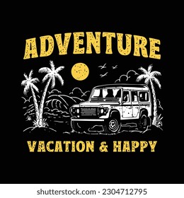 car adventure on the beach illustration