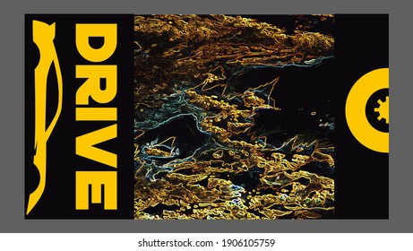 car advertising poster. Banner with black and yellow background, car elements, modern layout design