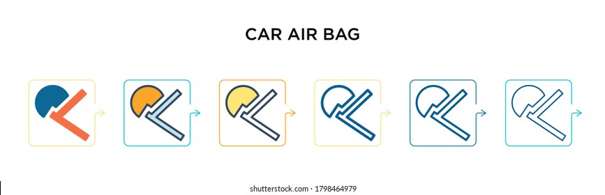 Car air bag vector icon in 6 different modern styles. Black, two colored car air bag icons designed in filled, outline, line and stroke style. Vector illustration can be used for web, mobile, ui