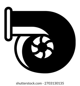 Soplador de aire del coche con el icono sólido del ventilador, concepto de las piezas del coche. Gráficos de Vector. Signo de la turbina en el fondo blanco, icono del estilo del glifo para el móvil o el Diseño web