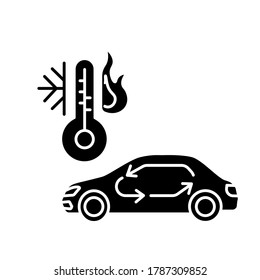 Car Air Conditioning Black Glyph Icon. Vehicle Interior Ventilation, Transport Heating And Cooling System Silhouette Symbol On White Space. Automobile With Air Circulation Vector Isolated Illustration