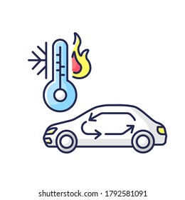 Car air conditioning RGB color icon. Vehicle interior ventilation, transport heating and cooling system. Automobile with air circulation Isolated vector illustration