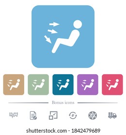 Car air flow direction all white flat icons on color rounded square backgrounds. 6 bonus icons included