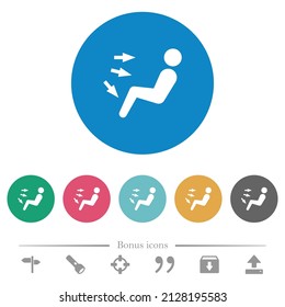 Car air flow direction all flat white icons on round color backgrounds. 6 bonus icons included.
