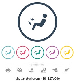 Car air flow direction chest and foot flat color icons in round outlines. 6 bonus icons included.