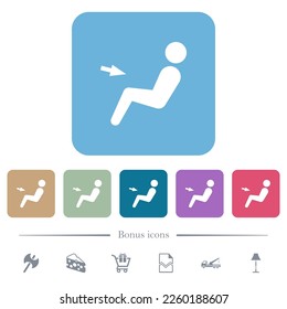 Car air flow direction chest white flat icons on color rounded square backgrounds. 6 bonus icons included