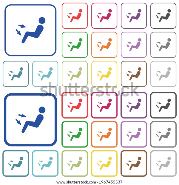 Car air\
flow direction chest and foot color flat icons in rounded square\
frames. Thin and thick versions\
included.