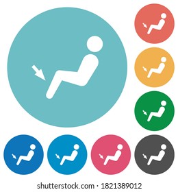 Car air flow direction foot flat white icons on round color backgrounds