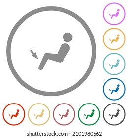 Car air flow direction foot flat color icons in round outlines on white background