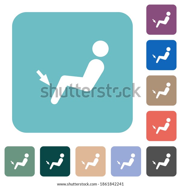 Car air flow direction foot white flat icons\
on color rounded square\
backgrounds