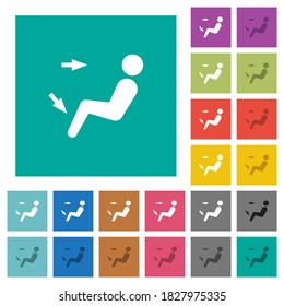 Die Luftlinie des Autos, Kopf und Fuß mehrfarbige flache Symbole auf einfarbigem Hintergrund. Weiße und dunklere Icon-Variationen für Hover oder aktive Effekte.