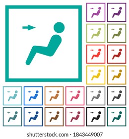 Car air flow direction head flat color icons with quadrant frames on white background