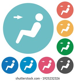 Car air flow direction head flat white icons on round color backgrounds