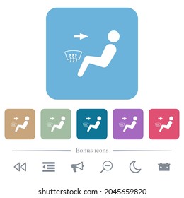Car air flow direction head and defrost white flat icons on color rounded square backgrounds. 6 bonus icons included