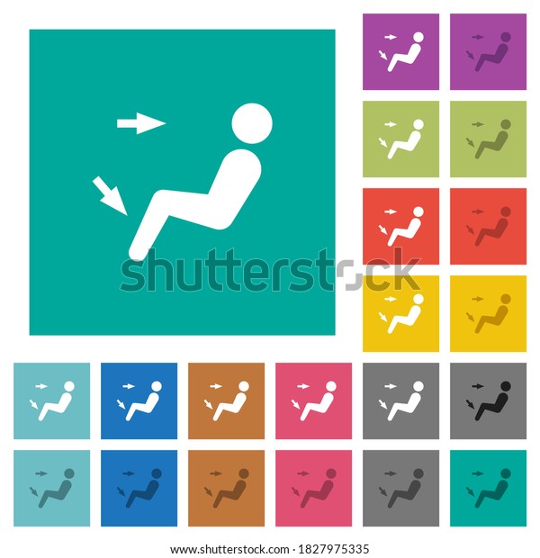 Car air flow direction head and\
foot multi colored flat icons on plain square backgrounds. Included\
white and darker icon variations for hover or active\
effects.