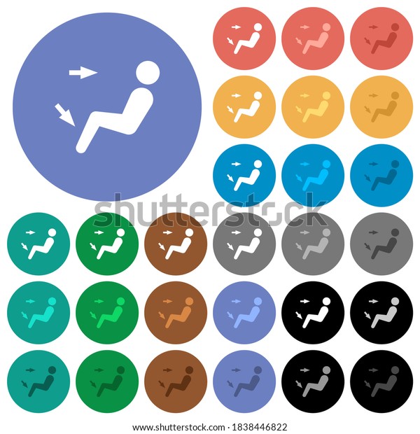 Car
air flow direction head and foot multi colored flat icons on round
backgrounds. Included white, light and dark icon variations for
hover and active status effects, and bonus
shades.