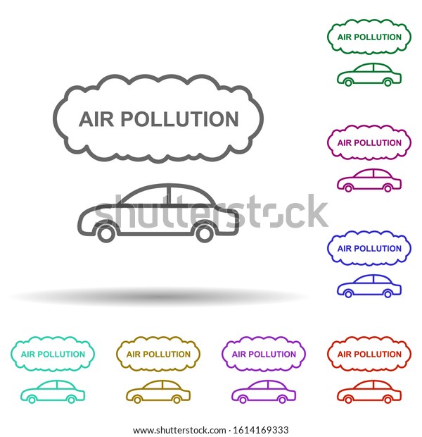 Car, air pollution\
in multi color style in multi color style icon. Simple thin line,\
outline vector of car harmful gases icons for ui and ux, website or\
mobile application