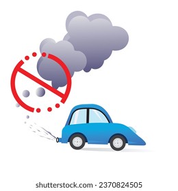 Car air pollution, vector art. Polluted air environment at city and industrial carbon dioxide clouds. Antipollution concept, design
