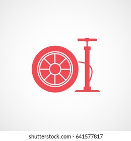 Car Air Pump And Wheel Red Flat Icon On White Background