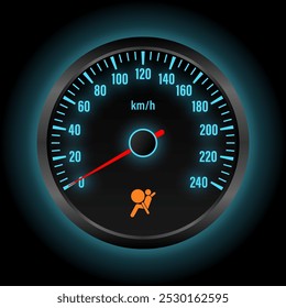 Luz de advertencia del sistema del airbag del coche en el tablero de instrumentos del coche. Ilustración vectorial. 