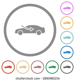 car airflow adjustment external flat color icons in round outlines on white background
