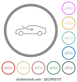 ajuste del flujo de aire del coche iconos de color plano externo en contornos redondos sobre fondo blanco