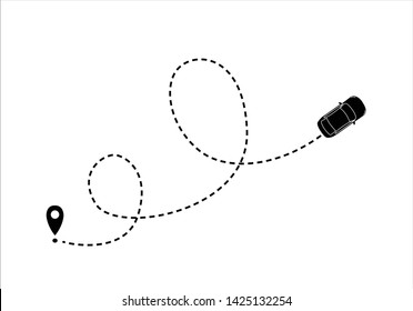 Car Airplane Line Path Vector Icon Of Air Plane Flight Route With Start Point And Dash Line Trace