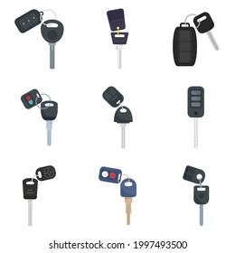 Car alarm system icons set. Flat set of car alarm system vector icons isolated on white background