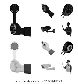 Car alarm, wheel rim, security camera, parking assistant. Parking zone set collection icons in black,monochrome style vector symbol stock illustration web.