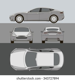 Car all view top front side back grey vector illustration