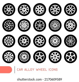 Car alloy wheel icons set