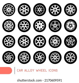 Car alloy wheel icons set