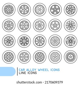 Car alloy wheel line icons