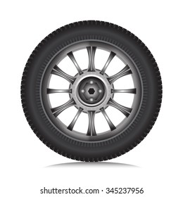 Car alloy wheel with tire isolated on white background, Vector