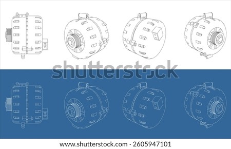 Car Alternator Blueprint in Multiple Perspectives – Industrial and Mechanical Design