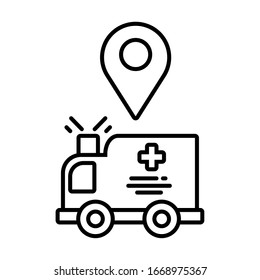 car of ambulance with map pin on white background vector illustration design
