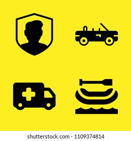 car, ambulance, security and rafting vector icon set. Sample icons set for web and graphic design