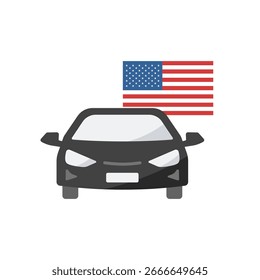 Car and American Flag Vector Icon (Automobile Industry, Import, Trade)