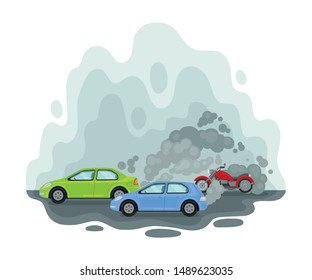 Car among the exhaust. Vector illustration on a white background. - Shutterstock ID 1489623035