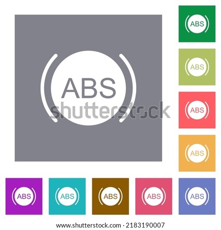 Car anti lock braking system indicator flat icons on simple color square backgrounds