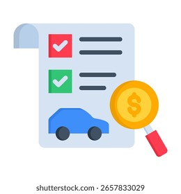 Ilustración vectorial plana del icono de la tasación del coche