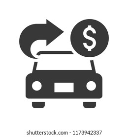 car with arrow and coin, car for cash, bank and financial related icon, glyph design