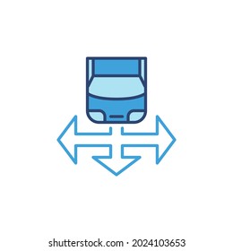 Car and Arrow vector blue icon - Driverless Car concept colored sign. Top view