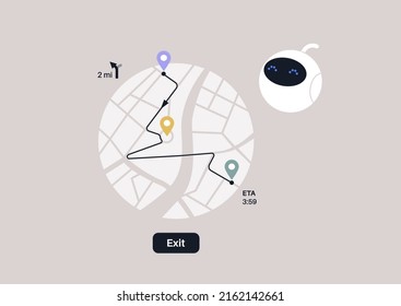 A car assistant robot calculating a route with stops