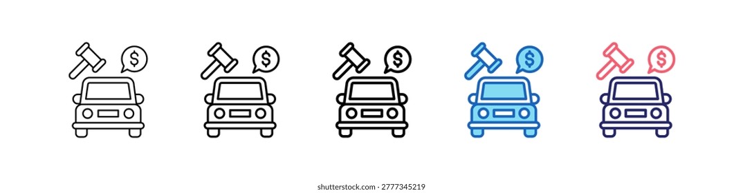 Car Auction Icon In 5 Different Styles Set Collection.