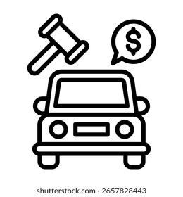 Ilustración vectorial de la línea del icono de la subasta del coche