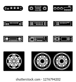 Car audio. Amplifier, receiver and speaker. Silhouette vector