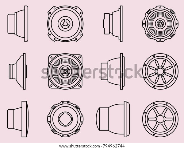 Car Audio Icon Set Speaker Driver Stock Vector Royalty Free Shutterstock